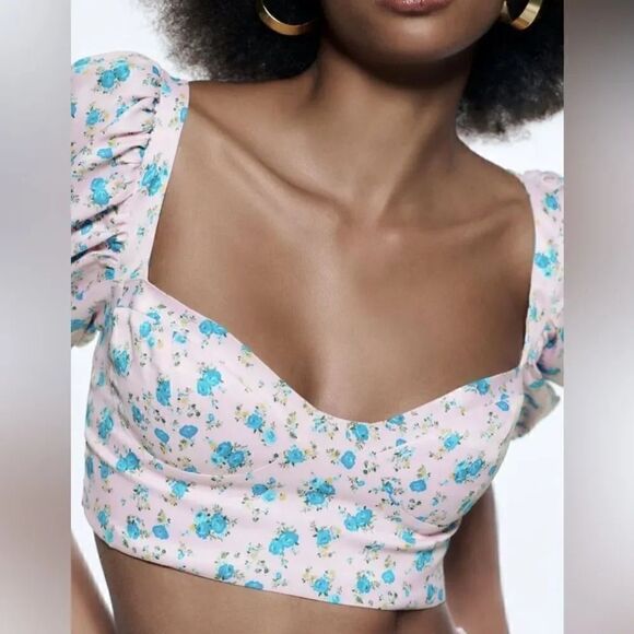 ZARA FLORAL SATIN EFFECT CORSET TOP - Picture 15 of 15